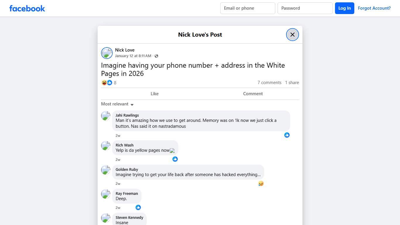 Nick Love - Imagine having your phone number + address in... Facebook