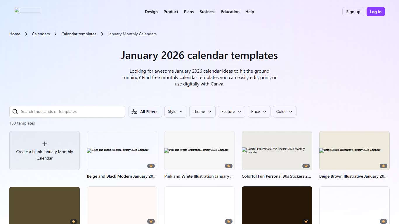 Page 2 - Free and editable January 2026 calendar templates Canva